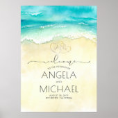 Tropical Beach Hearts Wedding Willkommenszeichen Poster (Vorne)