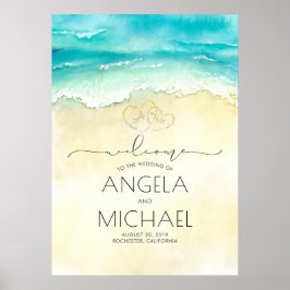 Tropical Beach Hearts Wedding Willkommenszeichen Poster