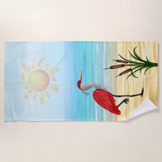 Tropical Beach Heron Beach Handtuch (Vorderseite)