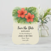 Tropical Beach Hibiskus Blume Hochzeit Einladung (Stehend Vorderseite)