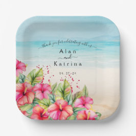 Tropical Beach Hibiskus Paper Plate Pappteller