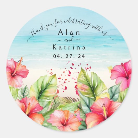 Tropical Beach Hibiskus Paper Plate Runder Aufkleber (Vorderseite)