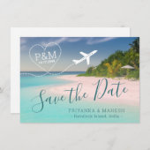 Tropical Beach Hochzeit in Urlaubsort Airplane Her Save The Date (Vorne/Hinten)