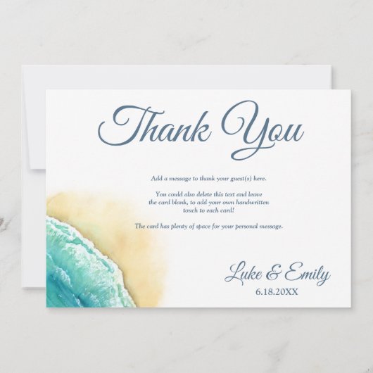 Tropical Beach Hochzeit in Urlaubsort Dankeskarte (Rückseite)