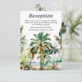 Tropical Beach Hochzeit in Urlaubsort Empfang Begleitkarte (Stehend Vorderseite)