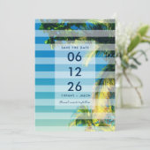 Tropical Beach Hochzeit in Urlaubsort Foto Einladung (Stehend Vorderseite)