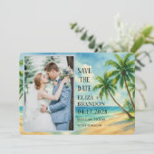 Tropical Beach Hochzeit in Urlaubsort Foto Save The Date (Stehend Vorderseite)