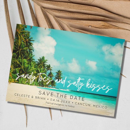 Tropical Beach Hochzeit in Urlaubsort Foto Save The Date