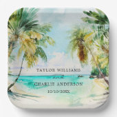 Tropical Beach Hochzeit in Urlaubsort Pappteller (Vorderseite)
