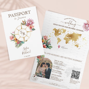 Tropical Beach Hochzeit in Urlaubsort Passport QR Einladung