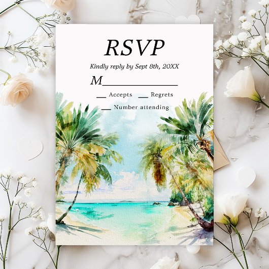Tropical Beach Hochzeit in Urlaubsort RSVP Karte