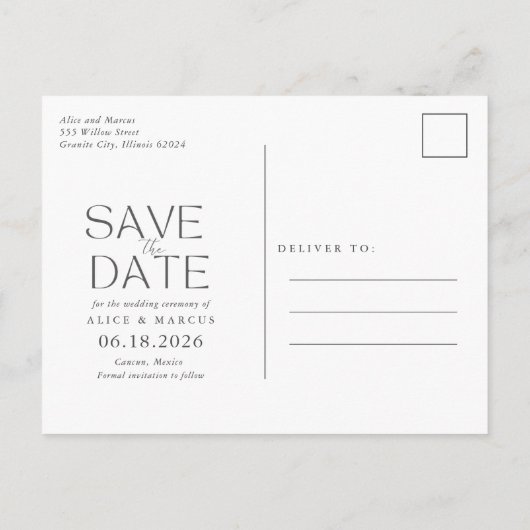 Tropical Beach Hochzeit in Urlaubsort Save the Dat Ankündigungspostkarte (Rückseite)