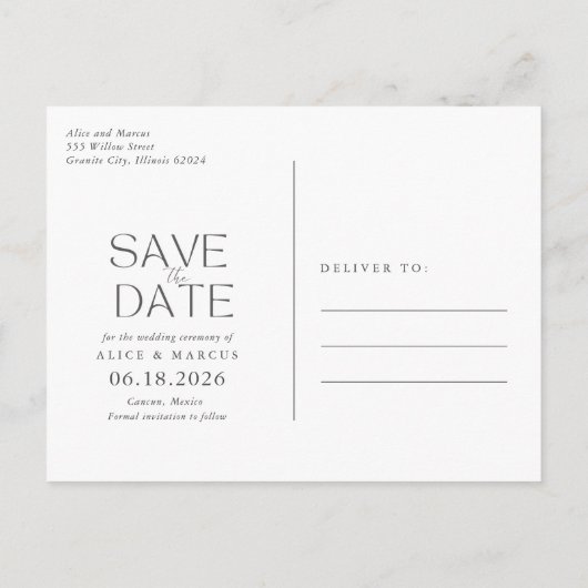 Tropical Beach Hochzeit in Urlaubsort Save the Dat Ankündigungspostkarte (Rückseite)