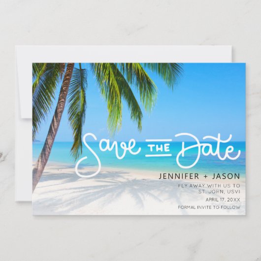 Tropical Beach Hochzeit in Urlaubsort Save the Dat Date (Vorderseite)