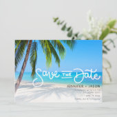 Tropical Beach Hochzeit in Urlaubsort Save the Dat Date (Stehend Vorderseite)