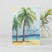 Tropical Beach Hochzeit in Urlaubsort Save the Dat Date (Stehend Vorderseite)