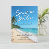Tropical Beach Hochzeit in Urlaubsort Save the Dat Date (Stehend Vorderseite)