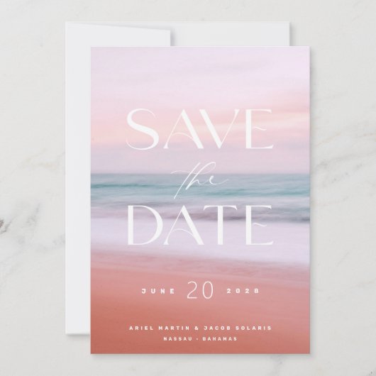 Tropical Beach Hochzeit in Urlaubsort Save the Dat Einladung (Vorderseite)