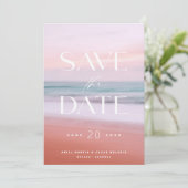 Tropical Beach Hochzeit in Urlaubsort Save the Dat Einladung (Stehend Vorderseite)