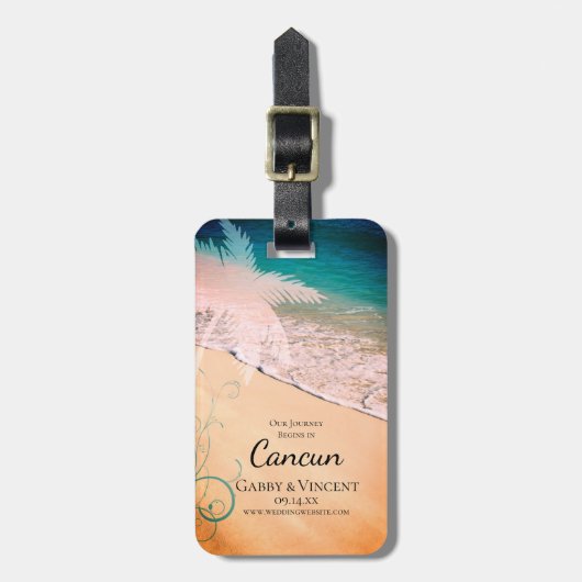 Tropical Beach Hochzeit in Urlaubsort Save the Dat Gepäckanhänger (Vorderseite vertikal)