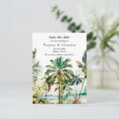 Tropical Beach Hochzeit in Urlaubsort Save the Dat Postkarte (Stehend Vorderseite)