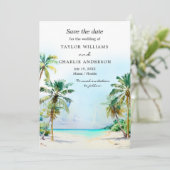 Tropical Beach Hochzeit in Urlaubsort Save The Date (Stehend Vorderseite)