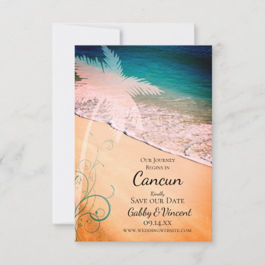 Tropical Beach Hochzeit in Urlaubsort Save The Date (Vorderseite)