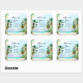 Tropical Beach Hochzeit in Urlaubsort Vielen Dank Quadratischer Aufkleber (Blatt)