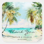Tropical Beach Hochzeit in Urlaubsort Vielen Dank Quadratischer Aufkleber (Vorderseite)