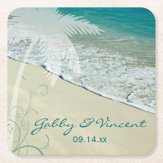 Tropical Beach Hochzeit Rechteckiger Pappuntersetzer (Vorderseite)