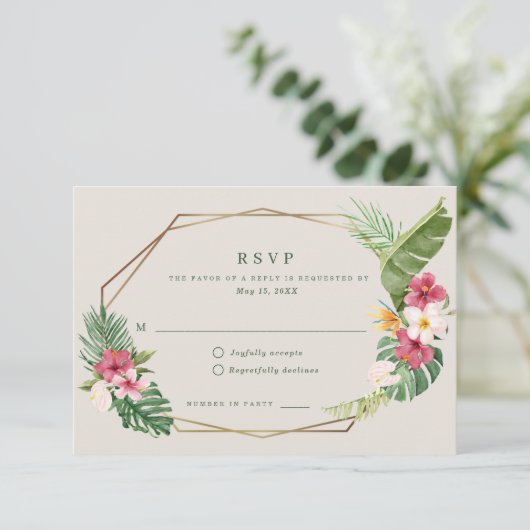 Tropical Beach Hochzeit RSVP Karte (Stehend Vorderseite)
