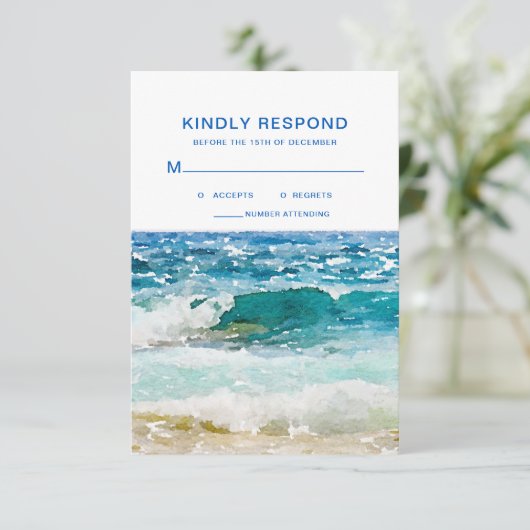 Tropical Beach Hochzeit RSVP Karte (Stehend Vorderseite)