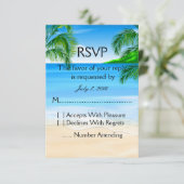 Tropical Beach Hochzeit RSVP Karte (Stehend Vorderseite)