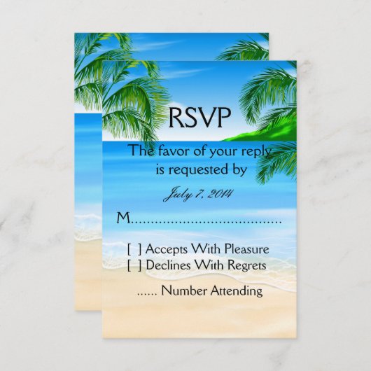 Tropical Beach Hochzeit RSVP Karte (Vorne/Hinten)