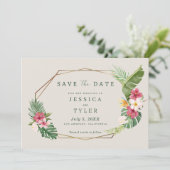 Tropical Beach Hochzeit Save The Date (Stehend Vorderseite)