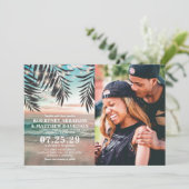 Tropical Beach Hochzeit | String of Lights Foto Einladung (Stehend Vorderseite)