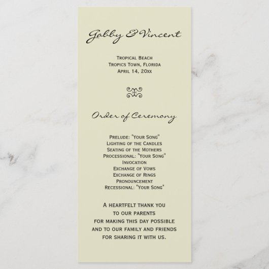 Tropical Beach Hochzeitsprogramm Programm (Rückseite)