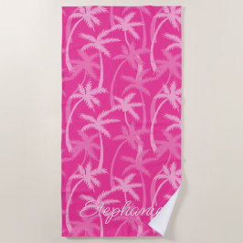 Tropical Beach Hot Pink Palm Tree Mit Monogramm Strandtuch