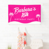 Tropical Beach Hot Pink Script Sweet 16 Banner (Insitu)
