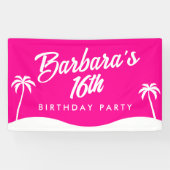 Tropical Beach Hot Pink Script Sweet 16 Banner (Horizontal)