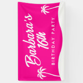 Tropical Beach Hot Pink Script Sweet 16 Banner (Vertikal)