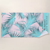 Tropical Beach House Palm Fronten mit Ihrem Namen Strandtuch (Vorderseite)