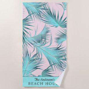 Tropical Beach House Palm Fronten mit Ihrem Namen Strandtuch