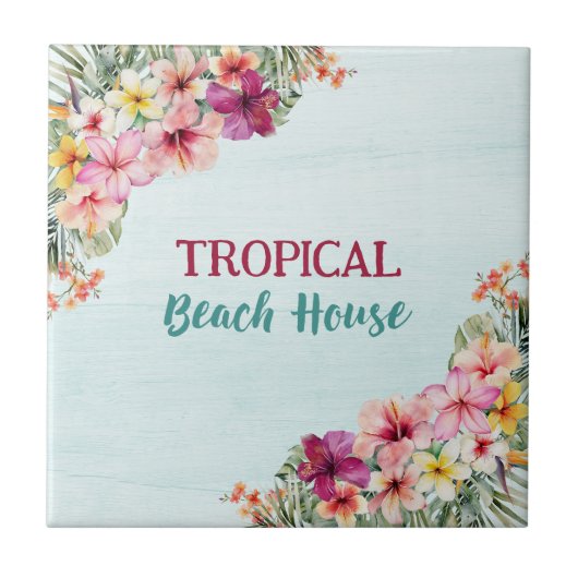Tropical Beach House Pink Blume Blumen Botanische Fliese (Vorderseite)
