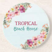Tropical Beach House Pink Blume Blumen Botanische Getränkeuntersetzer (Vorne)