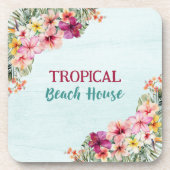 Tropical Beach House Pink Blume Blumen Botanische Getränkeuntersetzer (Vorderseite)