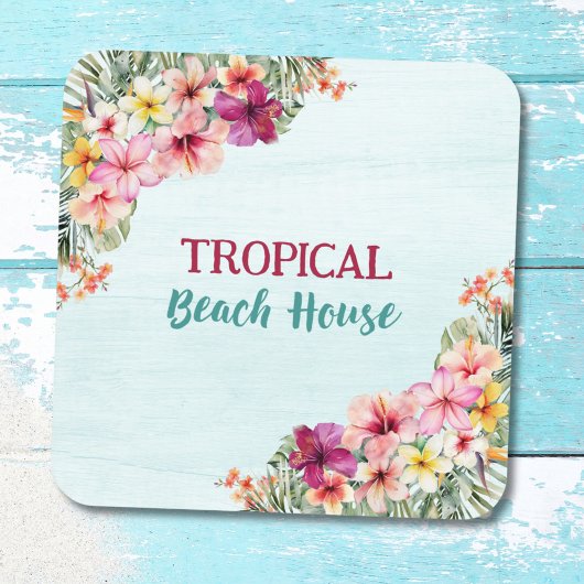 Tropical Beach House Pink Blume Blumen Botanische Getränkeuntersetzer