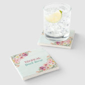 Tropical Beach House Pink Blume Blumen Botanische Steinuntersetzer (Seitenansicht)