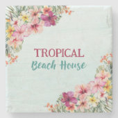 Tropical Beach House Pink Blume Blumen Botanische Steinuntersetzer (Vorderseite)