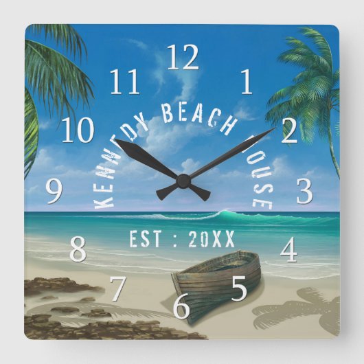 Tropical Beach House Quadratische Wanduhr (Vorderseite)